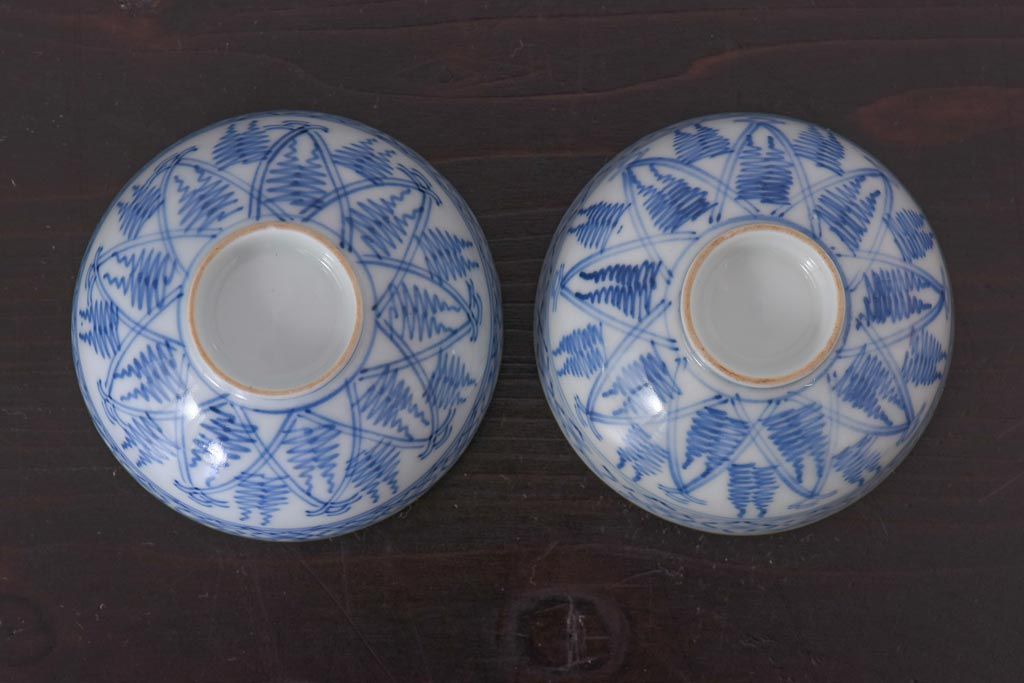アンティーク雑貨 染付 大正昭和初期の湯呑2客セット(和食器)(R-036517)