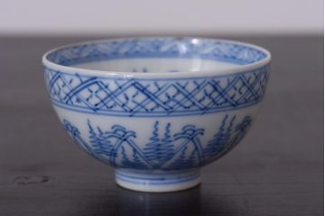 アンティーク雑貨　染付　大正昭和初期の湯呑2客セット(和食器)(R-036517)