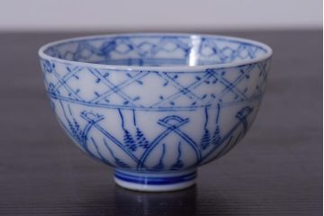 アンティーク雑貨　染付　大正昭和初期の湯呑2客セット(和食器)(R-036518)