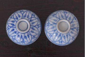 アンティーク雑貨　染付　大正昭和初期の湯呑2客セット(和食器)(R-036518)
