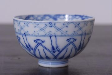 アンティーク雑貨　染付　大正昭和初期の湯呑3客セット(和食器)(R-036519)