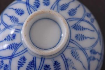 アンティーク雑貨　染付　大正昭和初期の湯呑3客セット(和食器)(R-036519)