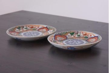 アンティーク雑貨　明治期　色絵　伊万里　6寸5分皿2枚セット(和食器)(R-036520)