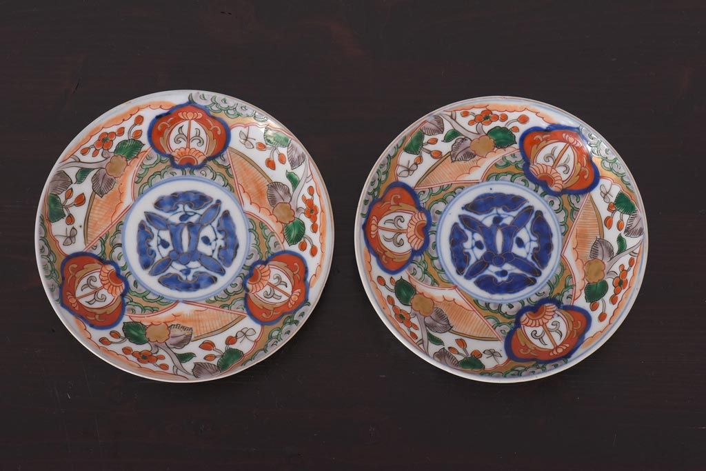 アンティーク雑貨　明治期　色絵　伊万里　6寸5分皿2枚セット(和食器)(R-036520)