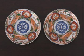 アンティーク雑貨　明治期　色絵　伊万里　6寸5分皿2枚セット(和食器)(R-036521)