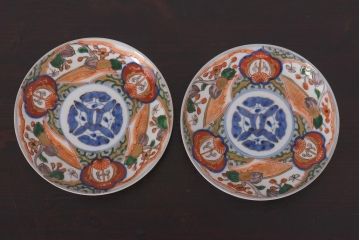 アンティーク雑貨　明治期　色絵　伊万里　6寸5分皿2枚セット(和食器)(R-036522)