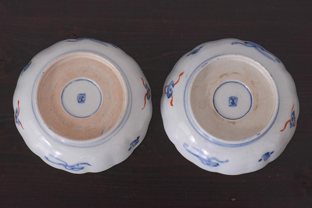 アンティーク雑貨　明治期　伊万里　色絵　なます皿2枚セット(和食器)(R-036523)