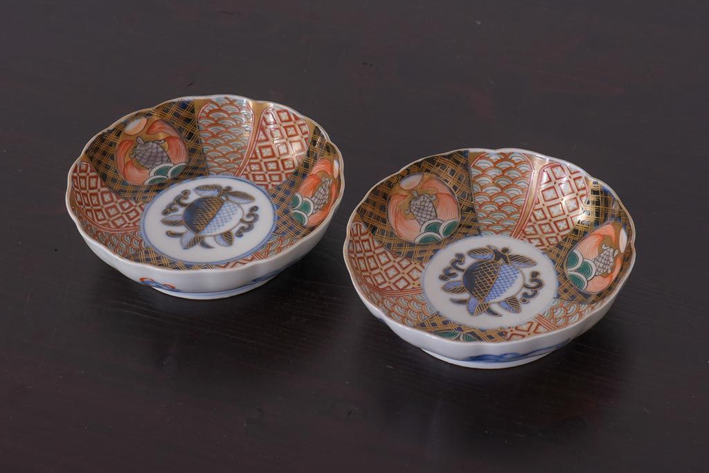 アンティーク雑貨　明治期　伊万里　色絵　なます皿2枚セット(和食器)(R-036524)