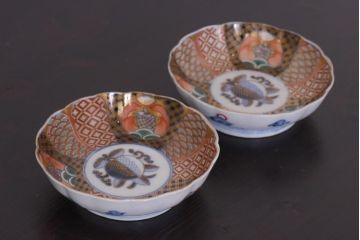 アンティーク雑貨　明治期　伊万里　色絵　なます皿2枚セット(和食器)(R-036524)