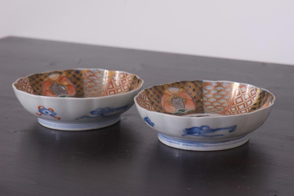 アンティーク雑貨　明治期　伊万里　色絵　なます皿2枚セット(和食器)(R-036524)
