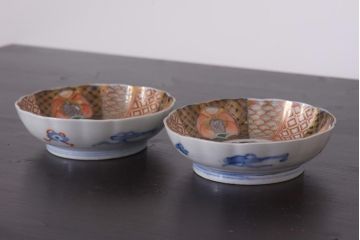 アンティーク雑貨　明治期　伊万里　色絵　なます皿2枚セット(和食器)(R-036524)