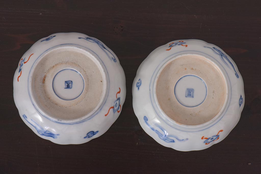アンティーク雑貨　明治期　伊万里　色絵　なます皿2枚セット(和食器)(R-036524)