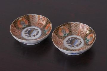 アンティーク雑貨　明治期　伊万里　色絵　なます皿2枚セット(和食器)(R-036524)