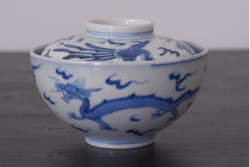 アンティーク雑貨　江戸期　伊万里　鳳凰　蓋付き茶碗2客セット(和食器)(R-036528)