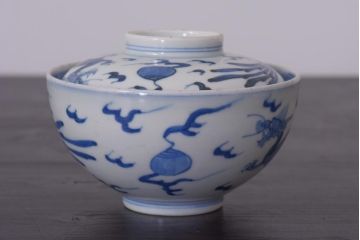 アンティーク雑貨　江戸期　伊万里　鳳凰　蓋付き茶碗2客セット(和食器)(R-036528)