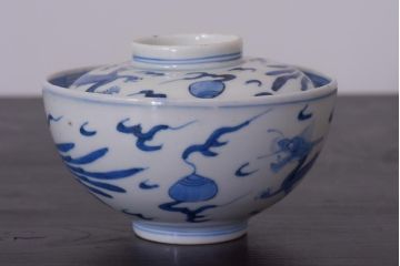 アンティーク雑貨　江戸期　伊万里　鳳凰　蓋付き茶碗2客セット(和食器)(R-036529)