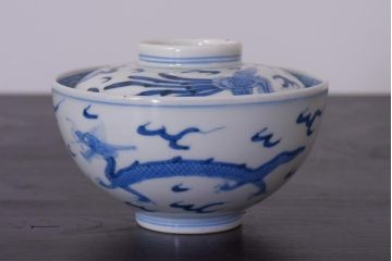 アンティーク雑貨　江戸期　伊万里　鳳凰　蓋付き茶碗2客セット(和食器)(R-036529)