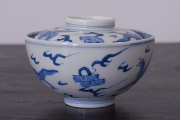 アンティーク雑貨　江戸期　伊万里　鳳凰　蓋付き茶碗2客セット(和食器)(R-036529)
