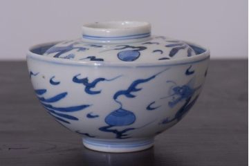 アンティーク雑貨　江戸期　伊万里　鳳凰　蓋付き茶碗3客セット(和食器)(R-036530)