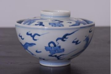 アンティーク雑貨　江戸期　伊万里　鳳凰　蓋付き茶碗3客セット(和食器)(R-036530)