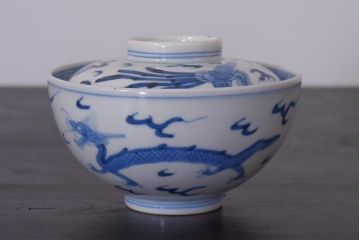 アンティーク雑貨　江戸期　伊万里　鳳凰　蓋付き茶碗3客セット(和食器)(R-036530)