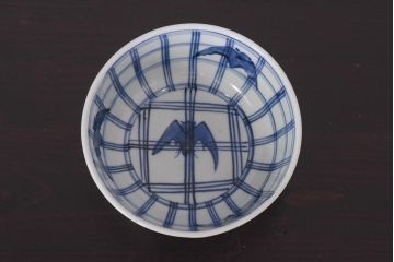 アンティーク雑貨　江戸期　伊万里　コウモリ図柄　深鉢　皿(和食器)(R-036531)