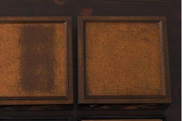 アンティーク雑貨　古民具　外箱付き　椿・梅・水仙の蒔絵が美しい四段重箱(お重)(R-036534)