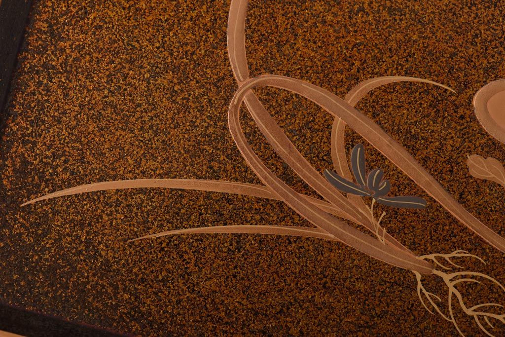 アンティーク雑貨　古民具　外箱付き　椿・梅・水仙の蒔絵が美しい四段重箱(お重)(R-036534)