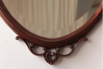 ビンテージ雑貨　フランスヴィンテージ　マホガニー材　飴色の木枠のウォールミラー(壁掛け鏡)