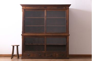 アンティーク家具　大正昭和初期　栓材　大正ロマン薫るノスタルジックな重ねキャビネット(収納棚、戸棚、食器棚、ショーケース)