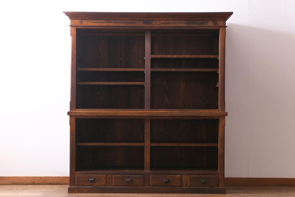 アンティーク家具　大正昭和初期　栓材　大正ロマン薫るノスタルジックな重ねキャビネット(収納棚、戸棚、食器棚、ショーケース)