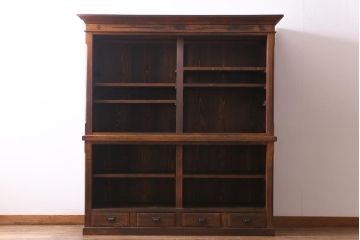 アンティーク家具　大正昭和初期　栓材　大正ロマン薫るノスタルジックな重ねキャビネット(収納棚、戸棚、食器棚、ショーケース)