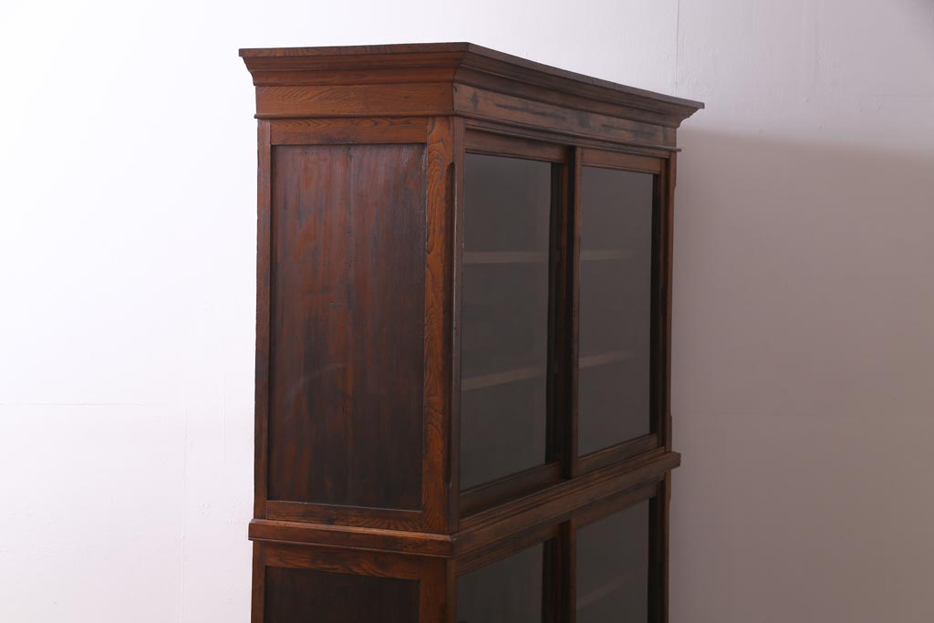 アンティーク家具　大正昭和初期　栓材　大正ロマン薫るノスタルジックな重ねキャビネット(収納棚、戸棚、食器棚、ショーケース)