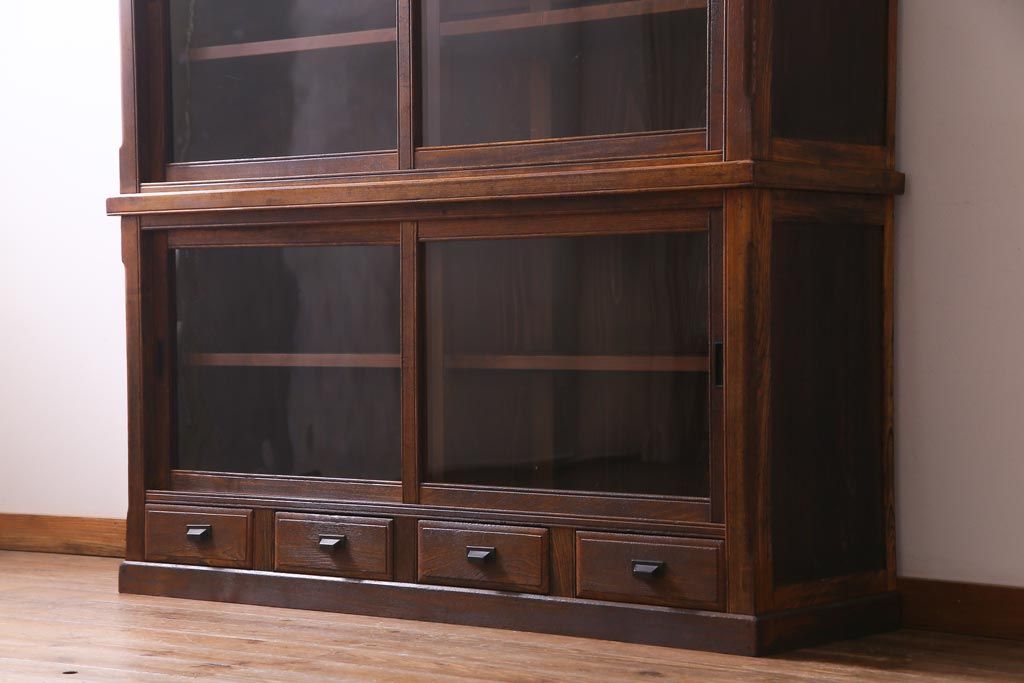 アンティーク家具　大正昭和初期　栓材　大正ロマン薫るノスタルジックな重ねキャビネット(収納棚、戸棚、食器棚、ショーケース)