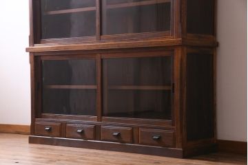 アンティーク家具　大正昭和初期　栓材　大正ロマン薫るノスタルジックな重ねキャビネット(収納棚、戸棚、食器棚、ショーケース)