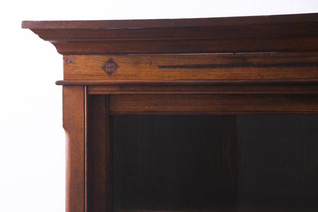 アンティーク家具　大正昭和初期　栓材　大正ロマン薫るノスタルジックな重ねキャビネット(収納棚、戸棚、食器棚、ショーケース)