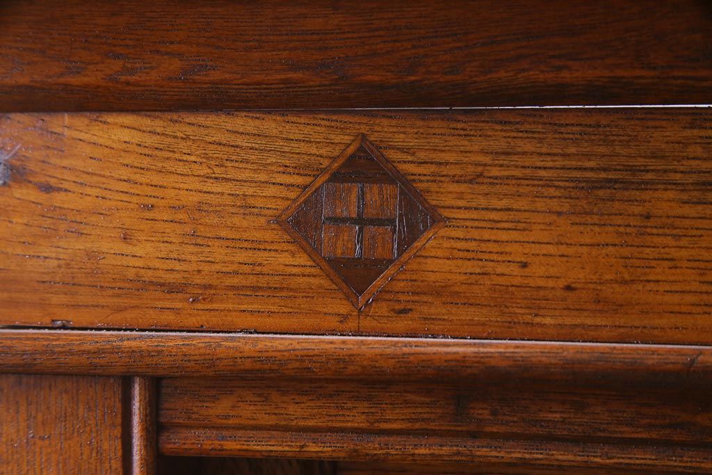 アンティーク家具　大正昭和初期　栓材　大正ロマン薫るノスタルジックな重ねキャビネット(収納棚、戸棚、食器棚、ショーケース)