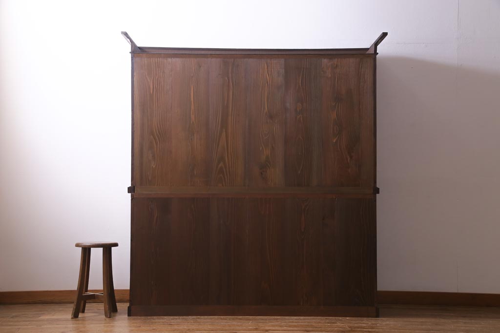 アンティーク家具　大正昭和初期　栓材　大正ロマン薫るノスタルジックな重ねキャビネット(収納棚、戸棚、食器棚、ショーケース)