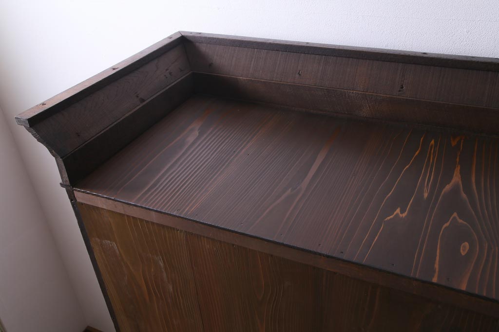 アンティーク家具　大正昭和初期　栓材　大正ロマン薫るノスタルジックな重ねキャビネット(収納棚、戸棚、食器棚、ショーケース)