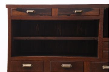 アンティーク家具　前面黒柿・ケヤキ材　モールガラスがレトロなキャビネット(収納棚、戸棚)