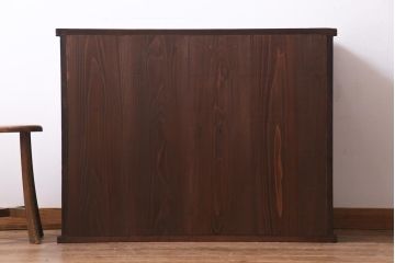 アンティーク家具　前面黒柿・ケヤキ材　モールガラスがレトロなキャビネット(収納棚、戸棚)