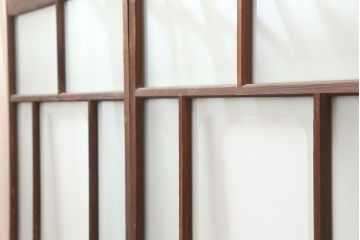 アンティーク建具　シンプルな木製フレームのガラス戸3枚セット(窓、引き戸)(R-036548)