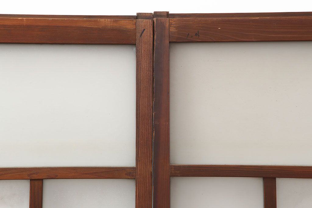 アンティーク建具　シンプルな木製フレームのガラス戸3枚セット(窓、引き戸)(R-036548)