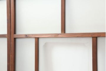 アンティーク建具　シンプルな木製フレームのガラス戸3枚セット(窓、引き戸)(R-036548)