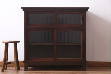 アンティーク家具　天板リメイク　モールガラス入り　店舗什器にもぴったりなカウンター(作業台、戸棚、収納棚)