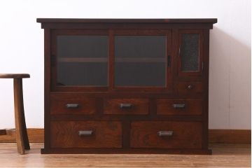 アンティーク家具　大正昭和初期　天板リメイク　天板をカウンターとして使える便利な収納棚(作業台、戸棚)