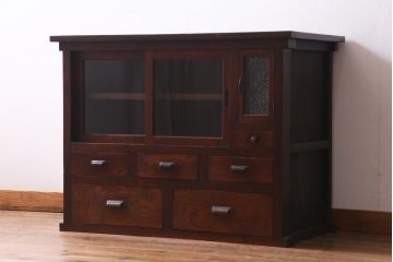 アンティーク家具　大正昭和初期　天板リメイク　天板をカウンターとして使える便利な収納棚(作業台、戸棚)