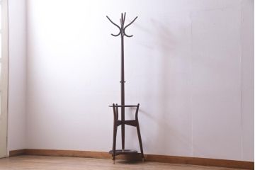 ヴィンテージ家具　秋田木工　曲げ木　品のある傘立て付きポールハンガー(帽子掛け、ビンテージ)