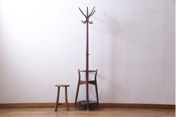 ヴィンテージ家具　秋田木工　曲げ木　品のある傘立て付きポールハンガー(帽子掛け、ビンテージ)