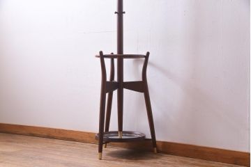 ヴィンテージ家具　秋田木工　曲げ木　品のある傘立て付きポールハンガー(帽子掛け、ビンテージ)